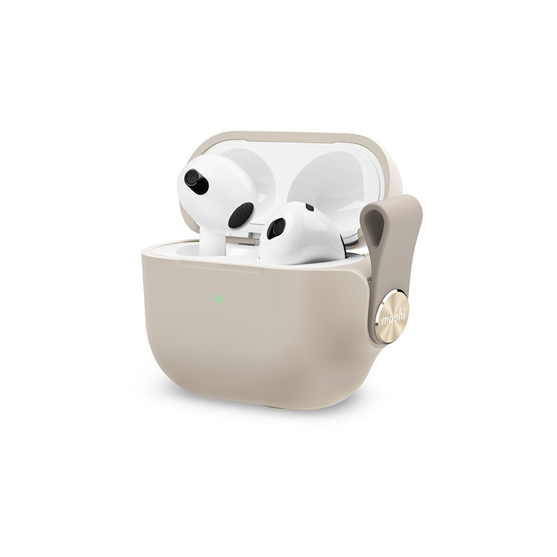 Moshi Pebbo Case Apple AirPods 3 with Detachable Wrist Strap and LintGuard™ Protection - Savanna Beige