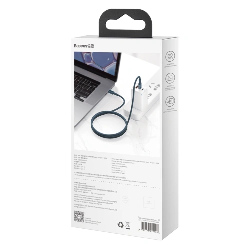 Buy USB-C to USB-C Cable Baseus High Density Braided, 100W, 1m (Blue) - BSU3050BLU - {ean13} - Home Screen Store Europe