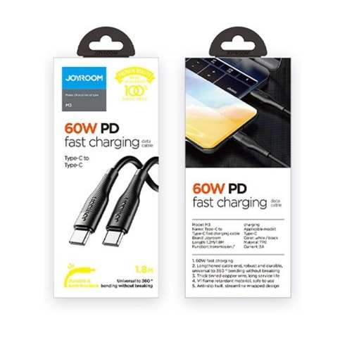 Kup Kabel Joyroom S-1830M3 USB-C - USB-C PD 60W 180cm Schwarz - JYR073BLK - {ean13} - Sklep Home Screen