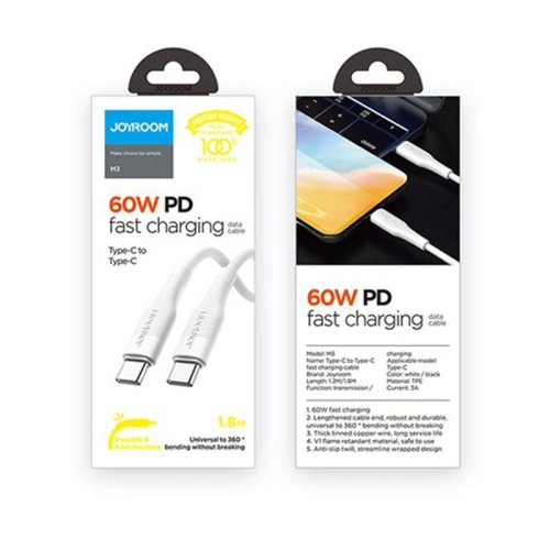 Kup Kabel Joyroom S-1830M3 USB-C - USB-C PD 60W 180cm Weiß - JYR074WHT - {ean13} - Sklep Home Screen
