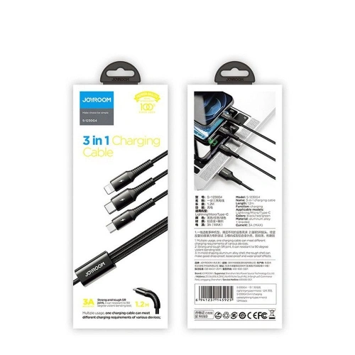 Kup Kabel Joyroom S-1230G4 3in1 USB-C - Lightning - microUSB 120cm Černý - JYR076BLK - {ean13} - Sklep Home Screen
