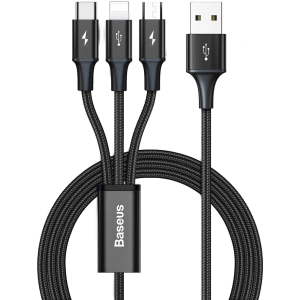 Kabel USB 3w1 Baseus Rapid Series, USB do micro USB / USB-C / Lightning, 3.5A, 1.2m (černý)
