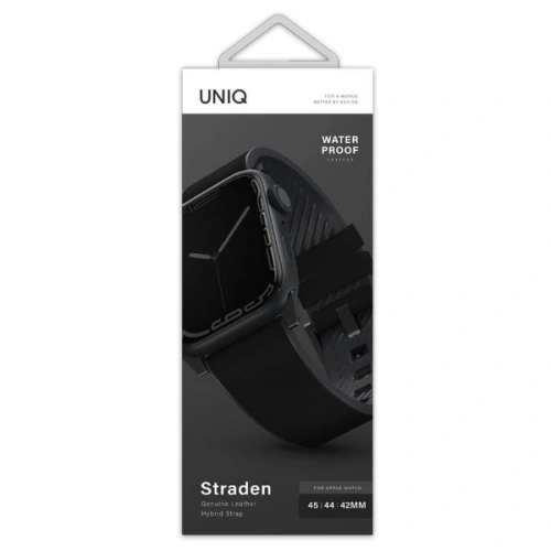 Kup UNIQ Straden Apple Watch 4/5/6/7/SE/8/9/Ultra 44/45/49mm Bőr Hibrid Szíj fekete/black - UNIQ588BLK - {ean13} - Sklep Home Screen