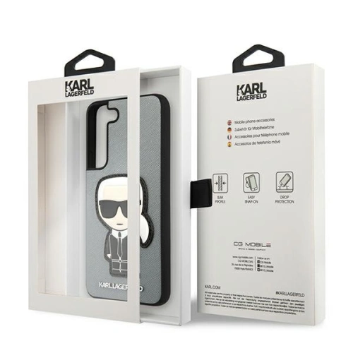 Kup Etui Karl Lagerfeld KLHCS22SOKPG Samsung Galaxy S22 srebrny/silver hardcase Saffiano Ikonik Karl`s Patch - KLD793SLV - {ean13} - Sklep Home Screen