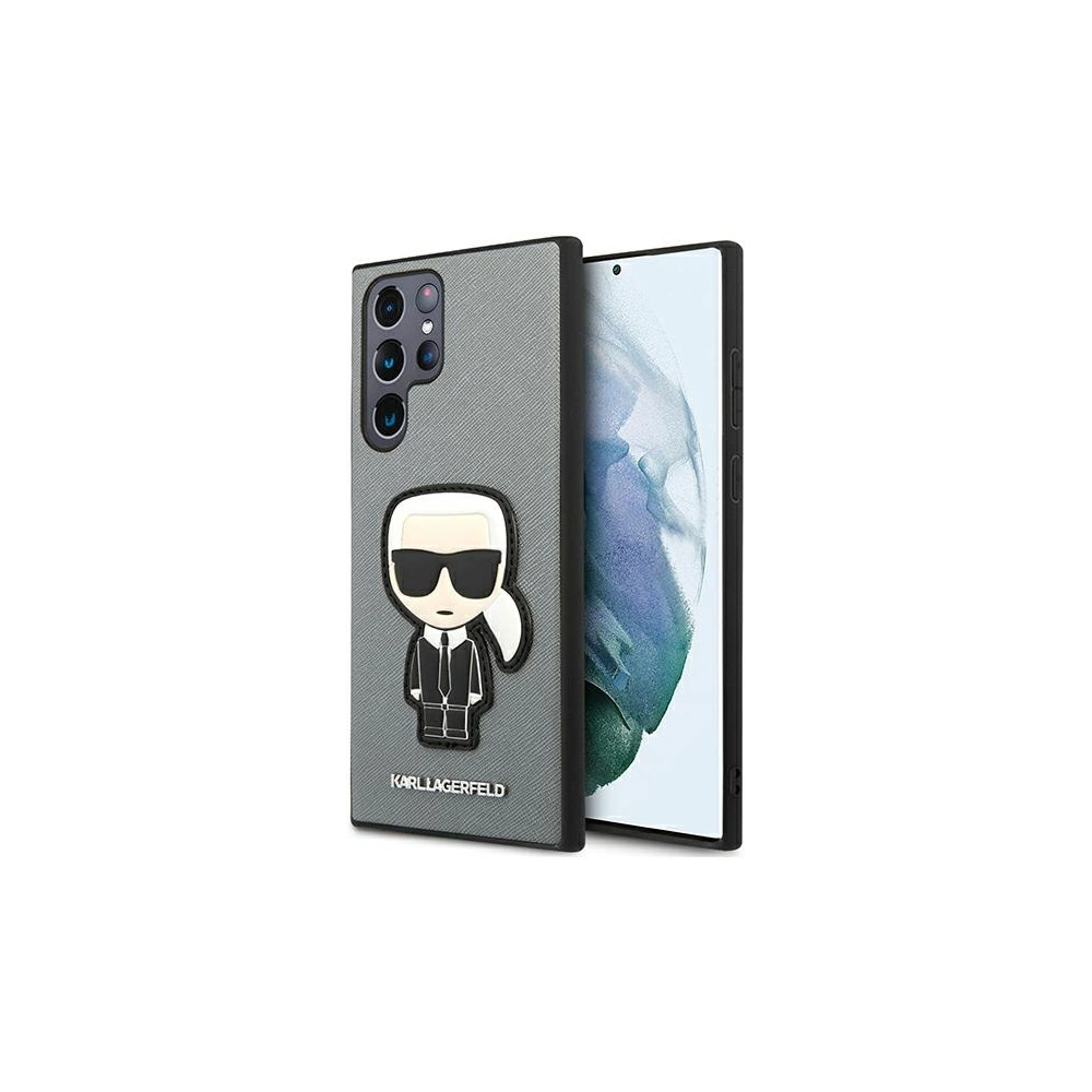 homescreen.pl - Etui Karl Lagerfeld KLHCS22LOKPG Samsung Galaxy S22 Ultra srebrny/silver hardcase Saffiano Ikonik Karl`s Patch