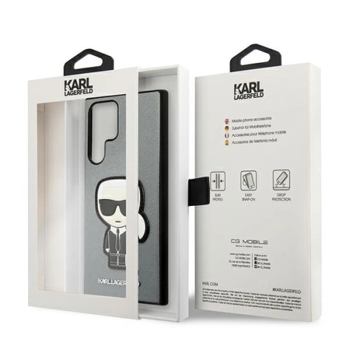 Kup Etui Karl Lagerfeld KLHCS22LOKPG Samsung Galaxy S22 Ultra srebrny/silver hardcase Saffiano Ikonik Karl`s Patch - KLD796SLV - {ean13} - Sklep Home Screen