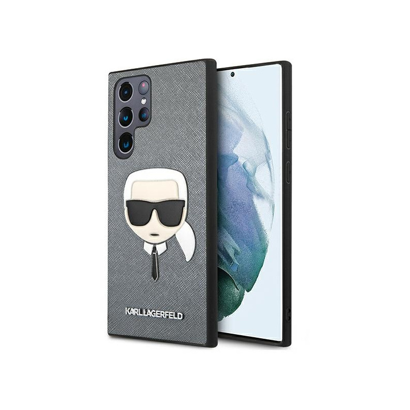 homescreen.pl - Etui Karl Lagerfeld KLHCS22LSAKHSL Samsung Galaxy S22 Ultra srebrny/silver hardcase Saffiano Ikonik Karl`s Head