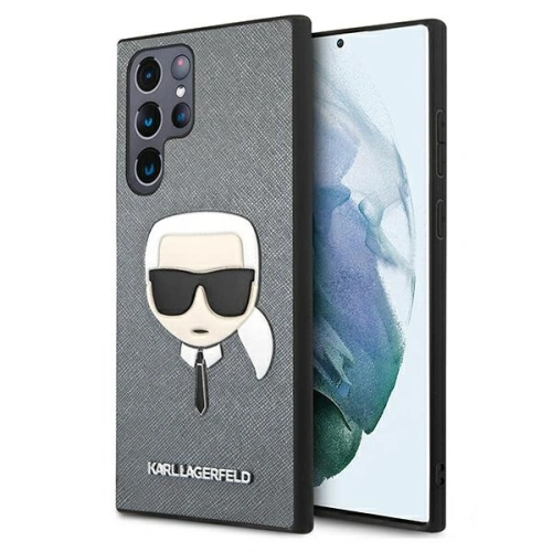 homescreen.pl - Etui Karl Lagerfeld KLHCS22LSAKHSL Samsung Galaxy S22 Ultra srebrny/silver hardcase Saffiano Ikonik Karl`s Head