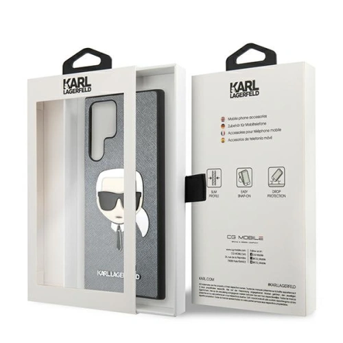 Kup Etui Karl Lagerfeld KLHCS22LSAKHSL Samsung Galaxy S22 Ultra srebrny/silver hardcase Saffiano Ikonik Karl`s Head - KLD799SLV - {ean13} - Sklep Home Screen