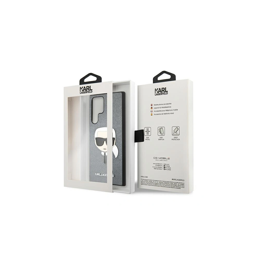 homescreen.pl - Etui Karl Lagerfeld KLHCS22LSAKHSL Samsung Galaxy S22 Ultra srebrny/silver hardcase Saffiano Ikonik Karl`s Head