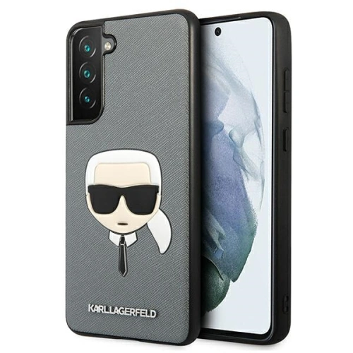 Kup Etui Karl Lagerfeld KLHCS21FSAKHSL Samsung Galaxy S21 FE srebrny/silver hardcase Saffiano Ikonik Karl`s Head - KLD805SLV - {ean13} - Sklep Home Screen
