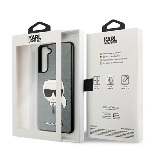 Kup Etui Karl Lagerfeld KLHCS21FSAKHSL Samsung Galaxy S21 FE srebrny/silver hardcase Saffiano Ikonik Karl`s Head - KLD805SLV - {ean13} - Sklep Home Screen