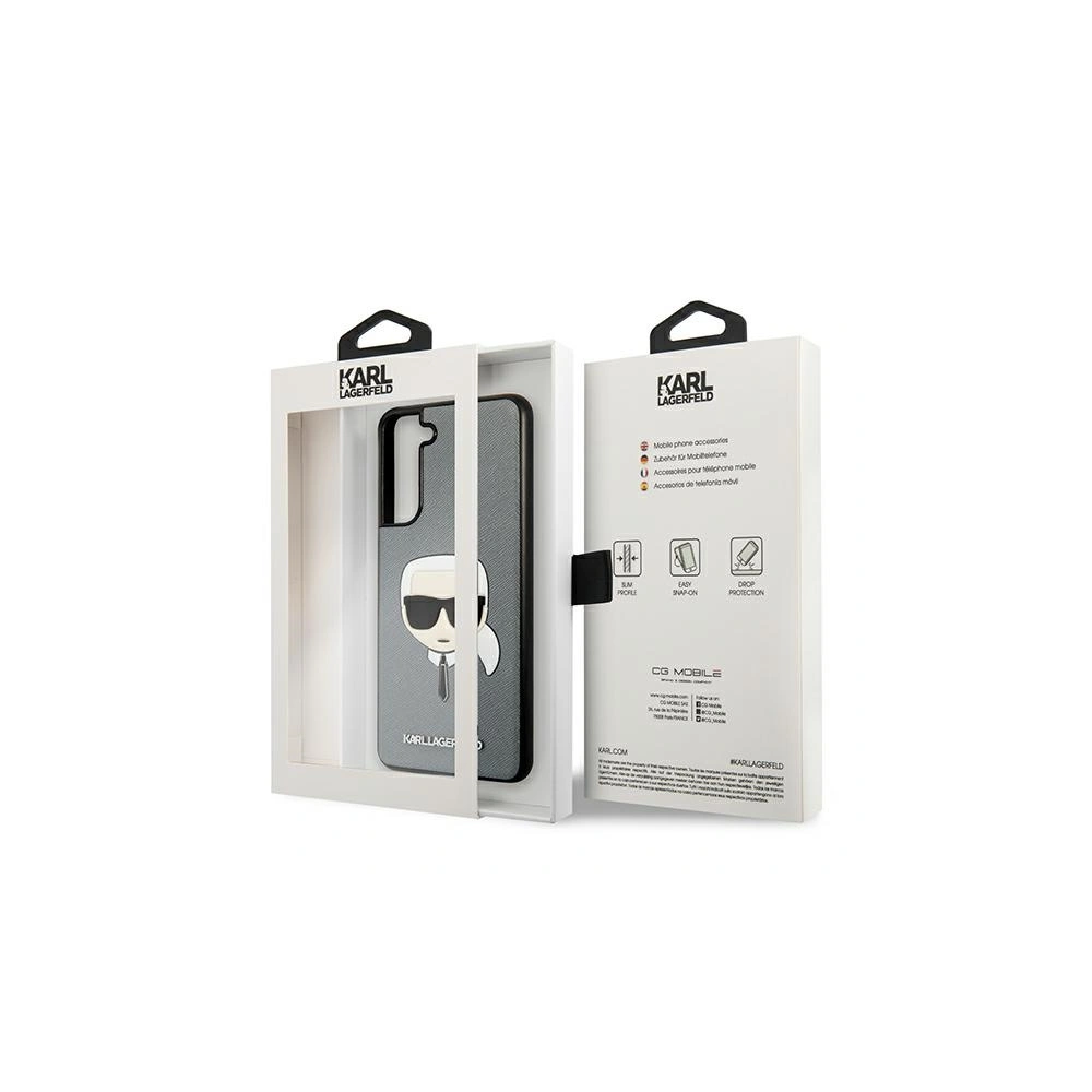Etui Karl Lagerfeld KLHCS21FSAKHSL Samsung Galaxy S21 FE srebrny/silver hardcase Saffiano Ikonik Karl`s Head