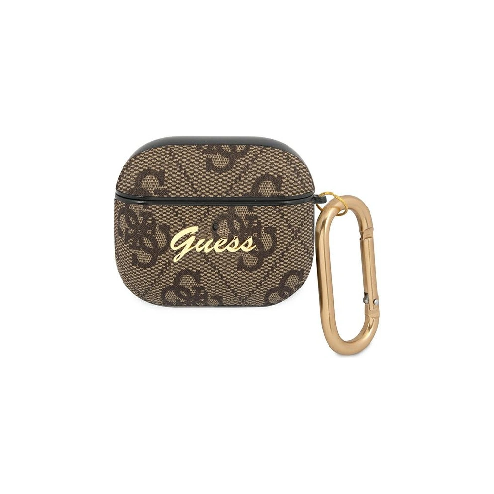 Etui Guess GUA34GSMW Apple AirPods 3 brązowy/brown 4G Script Metal Collection