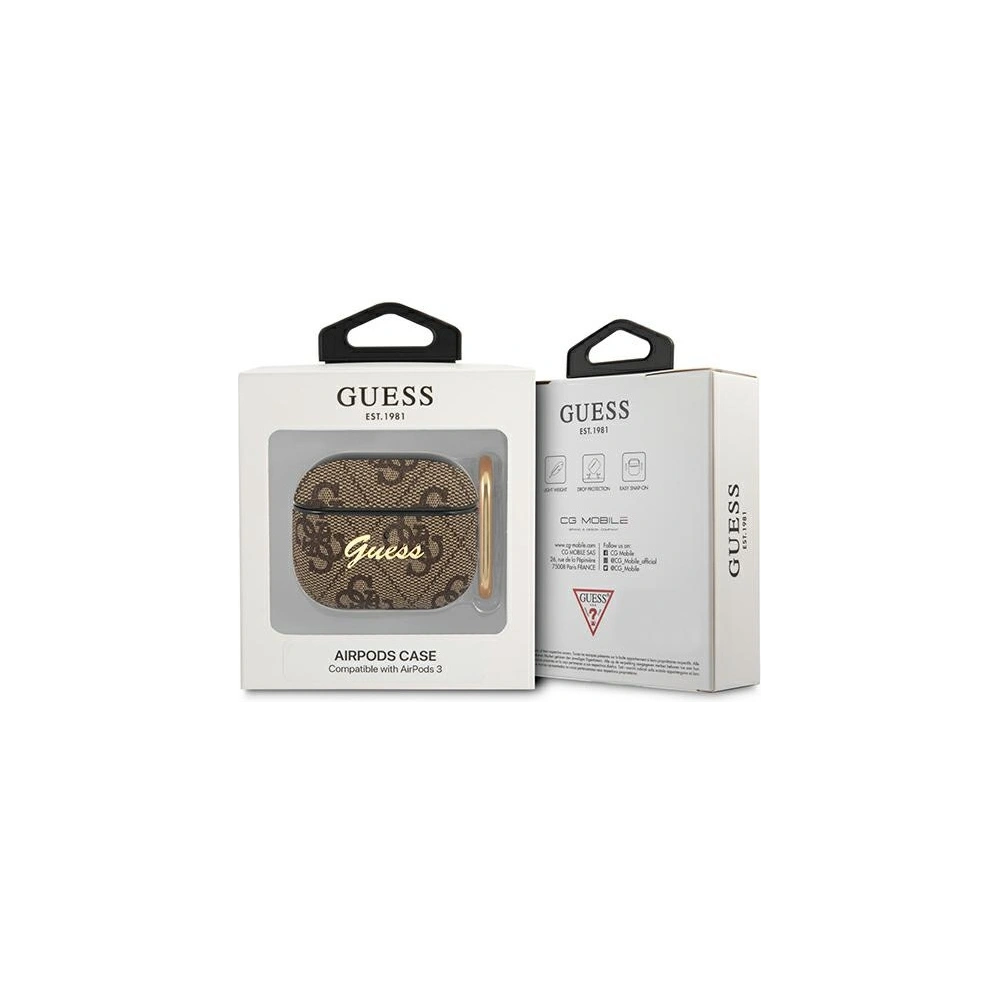 Etui Guess GUA34GSMW Apple AirPods 3 brązowy/brown 4G Script Metal Collection