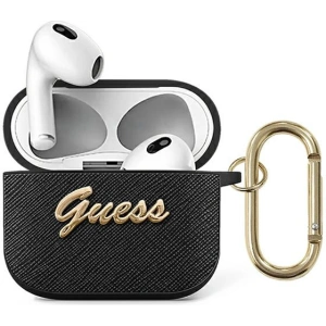 Etui Guess GUA3SASMK Apple AirPods 3 černý/black Saffiano Script Metal Collection