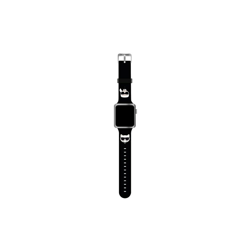 Pasek Karl Lagerfeld KLAWLSLCKK Apple Watch 4/5/6/7/SE/8/9/Ultra 44/45/49mm czarny/black strap Silicone Karl & Choupette Heads