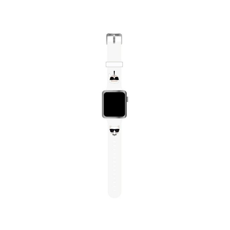 Pasek Karl Lagerfeld KLAWMSLCKW Apple Watch 4/5/6/7/SE 40/41mm biały/white strap Silicone Karl & Choupette Heads