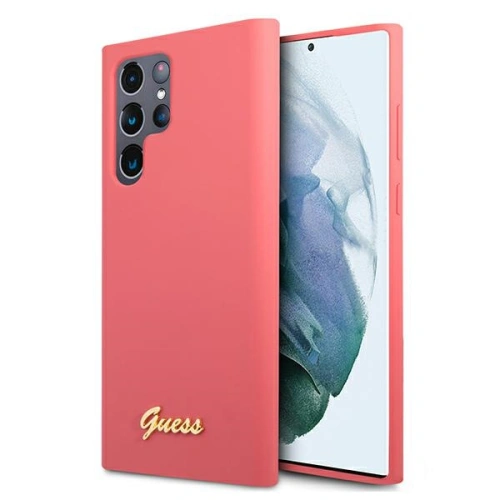 Buy Guess GUHCS22LLSLMGFU Samsung Galaxy S22 Ultra fuchsia hardcase Silicone Script Metal Logo - GUE1585FHS - {ean13} - Home Screen Store Europe