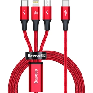 USB kabel 3w1 Baseus Rapid Series, micro USB / Lightning / USB-C, 20W, 1.5m (červený)