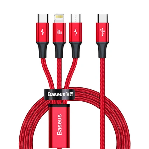 Kup USB kabel 3w1 Baseus Rapid Series, micro USB / Lightning / USB-C, 20W, 1.5m (červený) - BSU3093RED - {ean13} - Sklep Home Screen