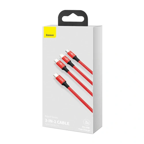 Buy Baseus Rapid Series 3-in-1 cable USB-C micro USB / Lightning / USB-C, 20W, 1.5m (red) - BSU3093RED - {ean13} - Home Screen Store Europe