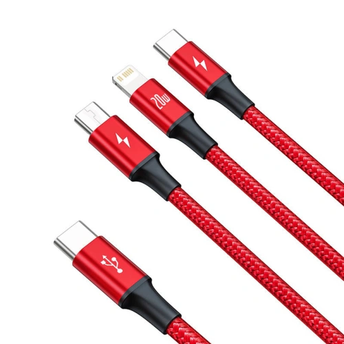 Kup USB kabel 3w1 Baseus Rapid Series, micro USB / Lightning / USB-C, 20W, 1.5m (červený) - BSU3093RED - {ean13} - Sklep Home Screen