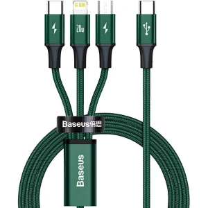 Kabel USB-C 3w1 Baseus Rapid Series, micro USB / Lightning / USB-C, 20W, 1.5m (zelená)