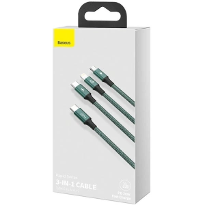 Kabel USB-C 3w1 Baseus Rapid Series, micro USB / Lightning / USB-C, 20W, 1.5m (zielony)