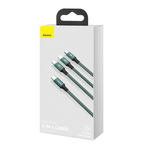 Buy Baseus Rapid Series 3-in-1 cable USB-C micro USB / Lightning / USB-C, 20W, 1.5m (green) - BSU3094GRN - {ean13} - Home Screen Store Europe