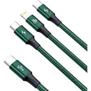 Kabel USB-C 3w1 Baseus Rapid Series, micro USB / Lightning / USB-C, 20W, 1.5m (zielony)