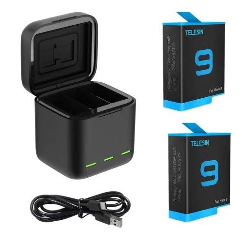 Kup Dreikanal-Ladegerät Box Telesin für GoPro Hero 9 / Hero 10 + 2 Batterien (GP-BNC-901) - TLS023 - {ean13} - Sklep Home Screen