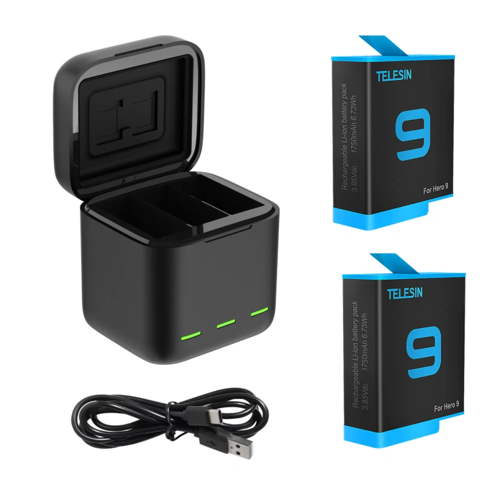 Ładowarka trójkanałowa box Telesin dla GoPro Hero 9 / Hero 10 + 2 baterie (GP-BNC-901)