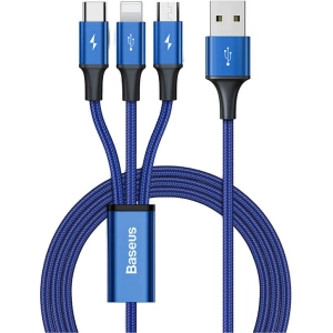 Kabel USB 3w1 Baseus Rapid Series, micro USB / Lightning / USB-C, 20W, 1.2m (modrý)