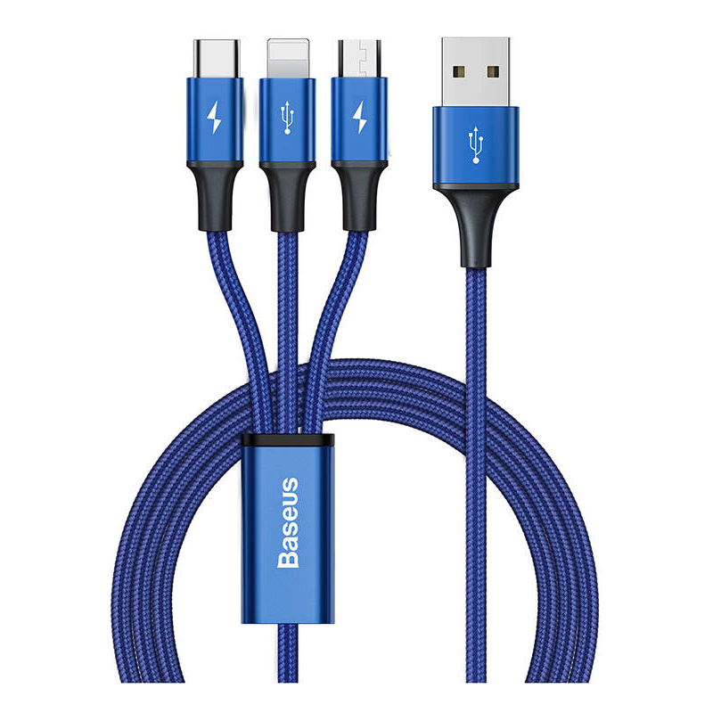  Kabel USB 3w1 Baseus Rapid Series, micro USB / Lightning / USB-C, 20W, 1.2m (niebieski)
