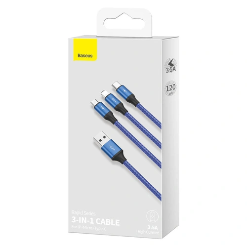Kup Kabel USB 3w1 Baseus Rapid Series, micro USB / Lightning / USB-C, 20W, 1.2m (modrý) - BSU3098BLU - {ean13} - Sklep Home Screen