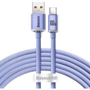 Kabel USB do USB-C Baseus Crystal, 100W, 2m (fioletowy)