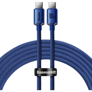 Cablul USB-C la USB-C Baseus Crystal, 100W, 1.2m (albastru)