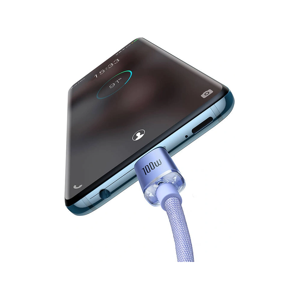 Kabel USB-C do USB-C Baseus Crystal,100W, 1.2m (fioletowy)