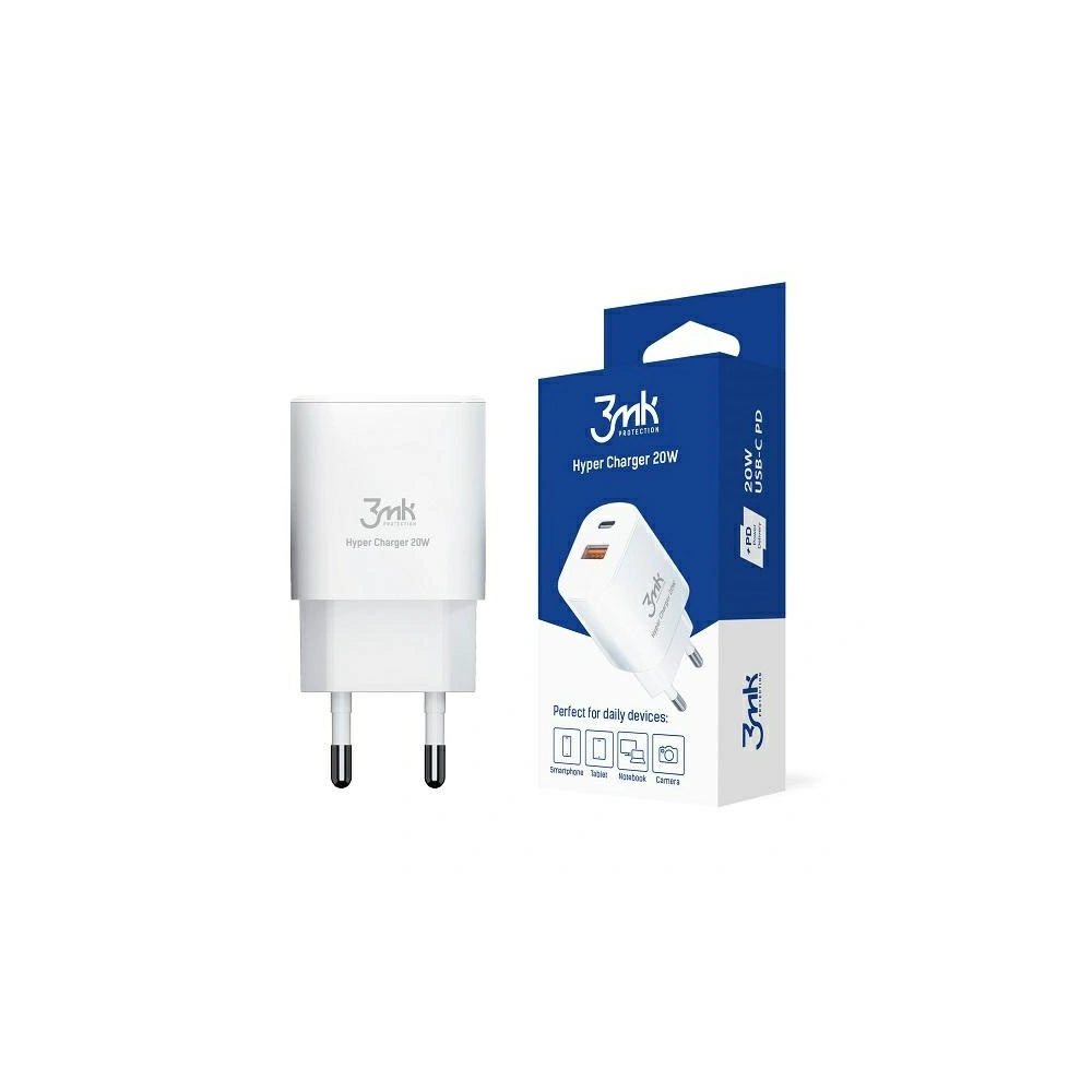 Ładowarka sieciowa 3MK HyperCharger 20W USB-C + USB-A PD 3.0 QC 3.0 biała