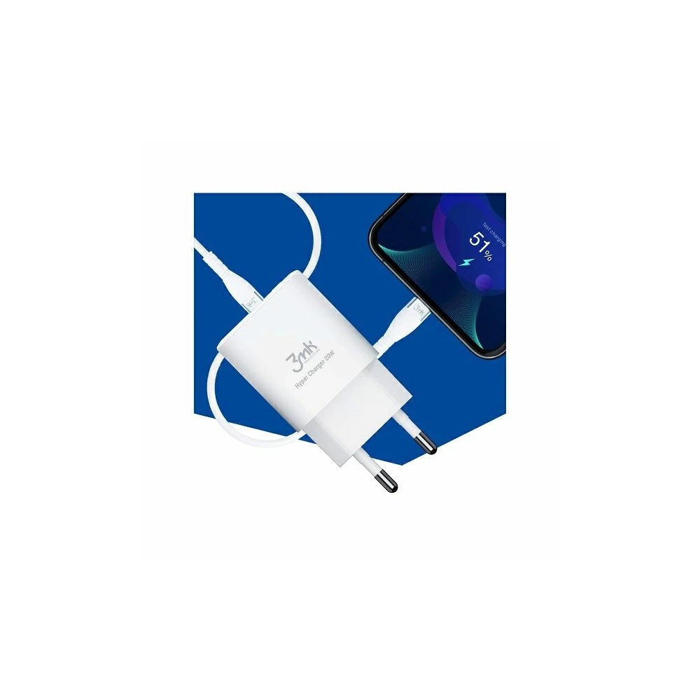Ładowarka sieciowa 3MK HyperCharger 20W USB-C + USB-A PD 3.0 QC 3.0 biała