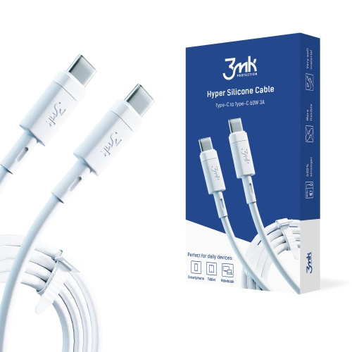 Kup Kábel 3MK HyperSilicone USB-C - USB-C 60W 3A 1m fehér - 3MK2622 - {ean13} - Sklep Home Screen