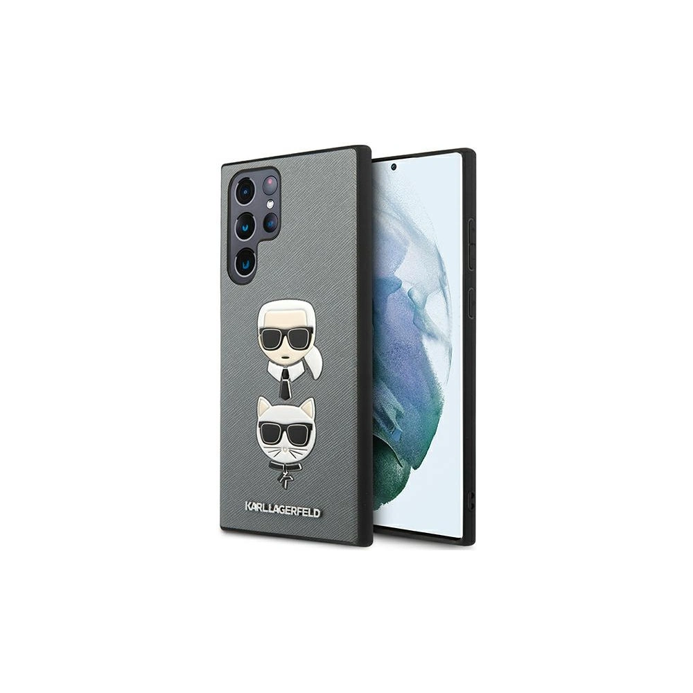 Etui Karl Lagerfeld KLHCS22LSAKICKCSL Samsung Galaxy S22 Ultra srebrny/silver Saffiano Karl & Choupette Head