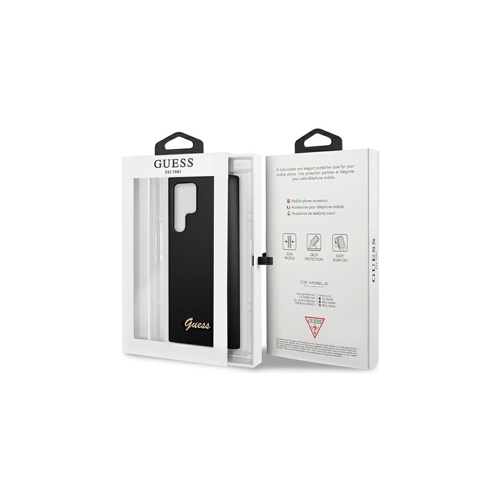Etui Guess GUHCS22LLSLMGBK Samsung Galaxy S22 Ultra czarny/black hardcase Silicone Script Metal Logo