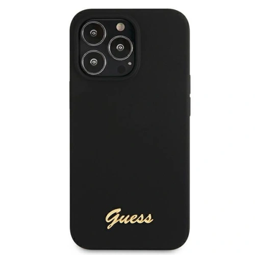 Buy Guess GUHMP13LLSLMGBK Apple iPhone 13 Pro black hardcase Silicone Script Gold Logo - GUE1624BLK - {ean13} - Home Screen Store Europe