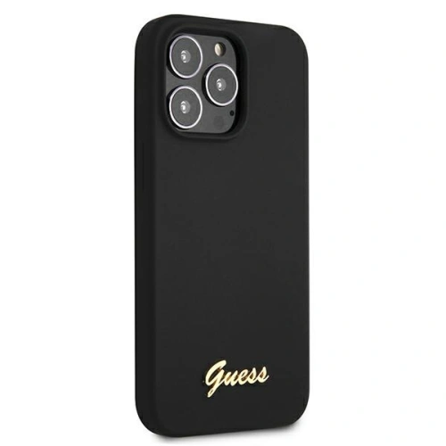 Buy Guess GUHMP13LLSLMGBK Apple iPhone 13 Pro black hardcase Silicone Script Gold Logo - GUE1624BLK - {ean13} - Home Screen Store Europe