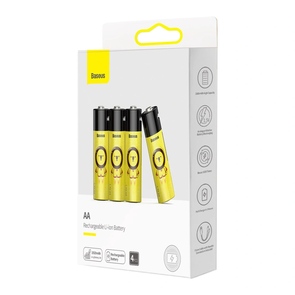 Akumulatory 4xAA  Baseus, 1920mAh, micro USB (czarno-żółte)