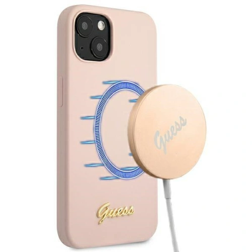 Kup Etui Guess GUHMP13MLSLMGLP Apple iPhone 13 roz cu lumina/roz deschis hardcase Silicon Script Logo Aur Magsafe - GUE1627PNK - {ean13} - Sklep Home Screen