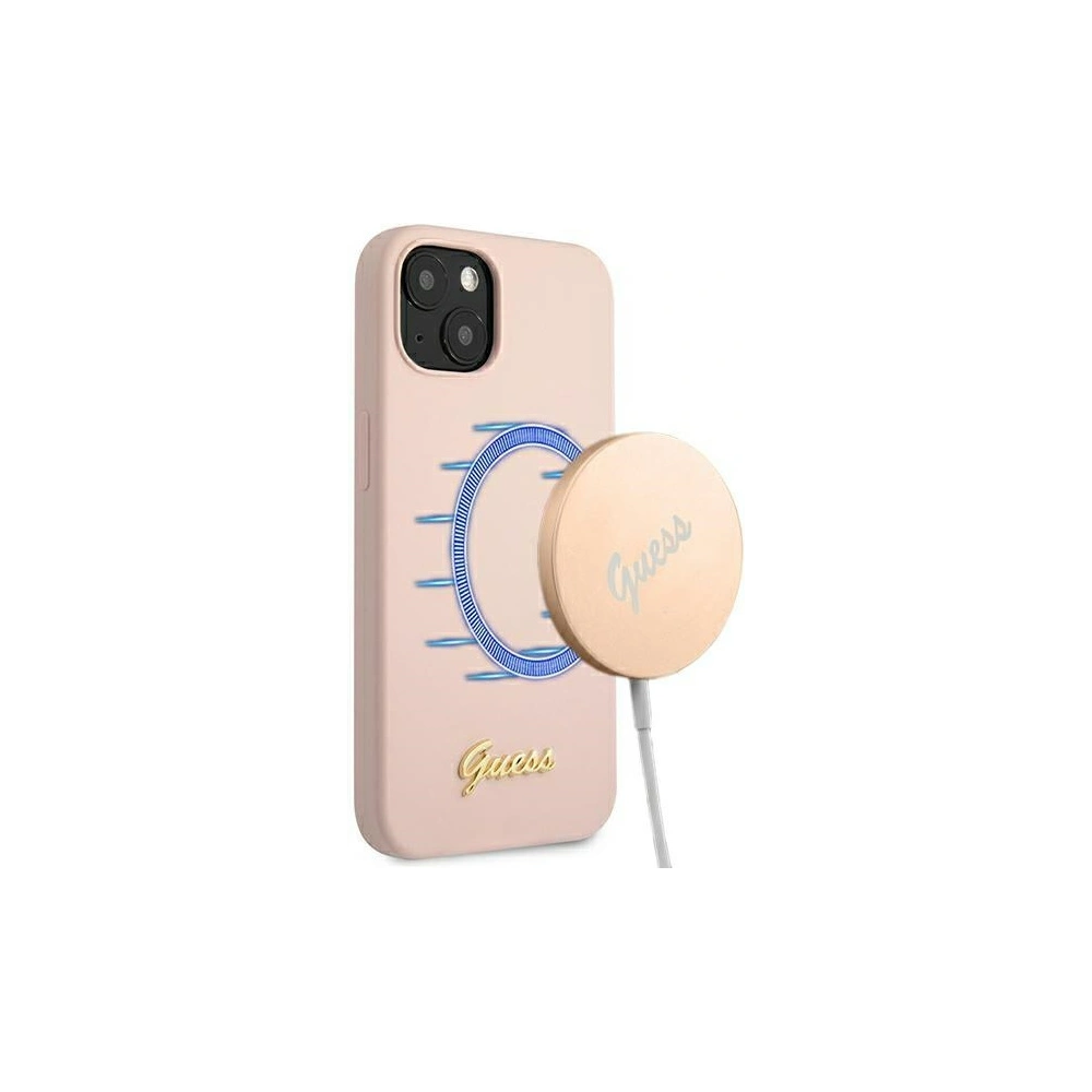 Etui Guess GUHMP13MLSLMGLP Apple iPhone 13 jasnoróżowy/light pink hardcase Silicone Script Gold Logo Magsafe