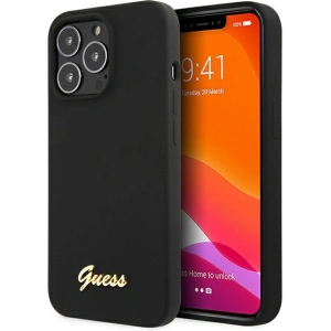 Case Guess GUHMP13XLSLMGBK Apple iPhone 13 Pro Max schwarz/czarny hardcase Silikon Script Gold Logo